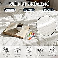 Vista 2 de Grounding Sheets Full XL, 90% algodón, 10% fibra plateada, sábana de cama con conexión a tierra, bolsillo profundo, mejora el sueño