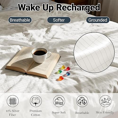 Miniatura 2 de Grounding Sheets Full XL, 90% algodón, 10% fibra plateada, sábana de cama con conexión a tierra, bolsillo profundo, mejora el sueño (tamaño