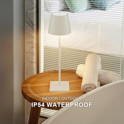 Miniatura 5 de Paquete de 2 lámparas de mesa LED inalámbricas, lámpara de escritorio con batería recargable, 3 W, 5500 mAh, funciona con pilas, atenuación Blanco