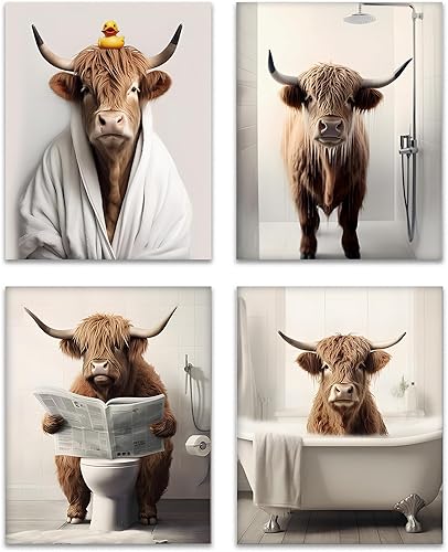 Miniatura 13 de OFJE Juego de 4 impresiones artísticas florales de acuarela para baño, papel higiénico retro con flores silvestres para ducha, bañera, decoración de