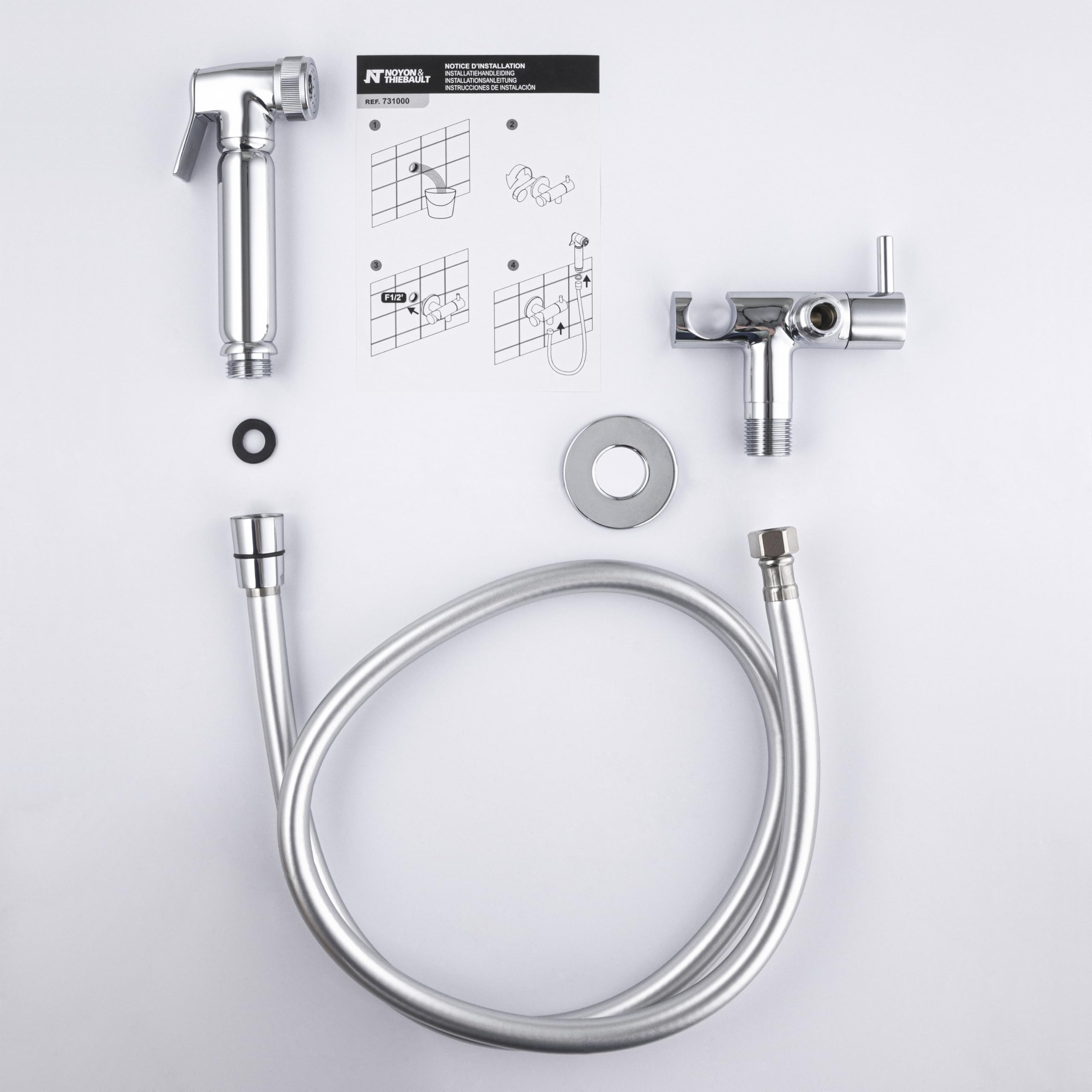 Kit de higiene para WC Confort con grifo + soporte + Flexible + ducha - Entrada empotrada NOYON & THIEBAULT