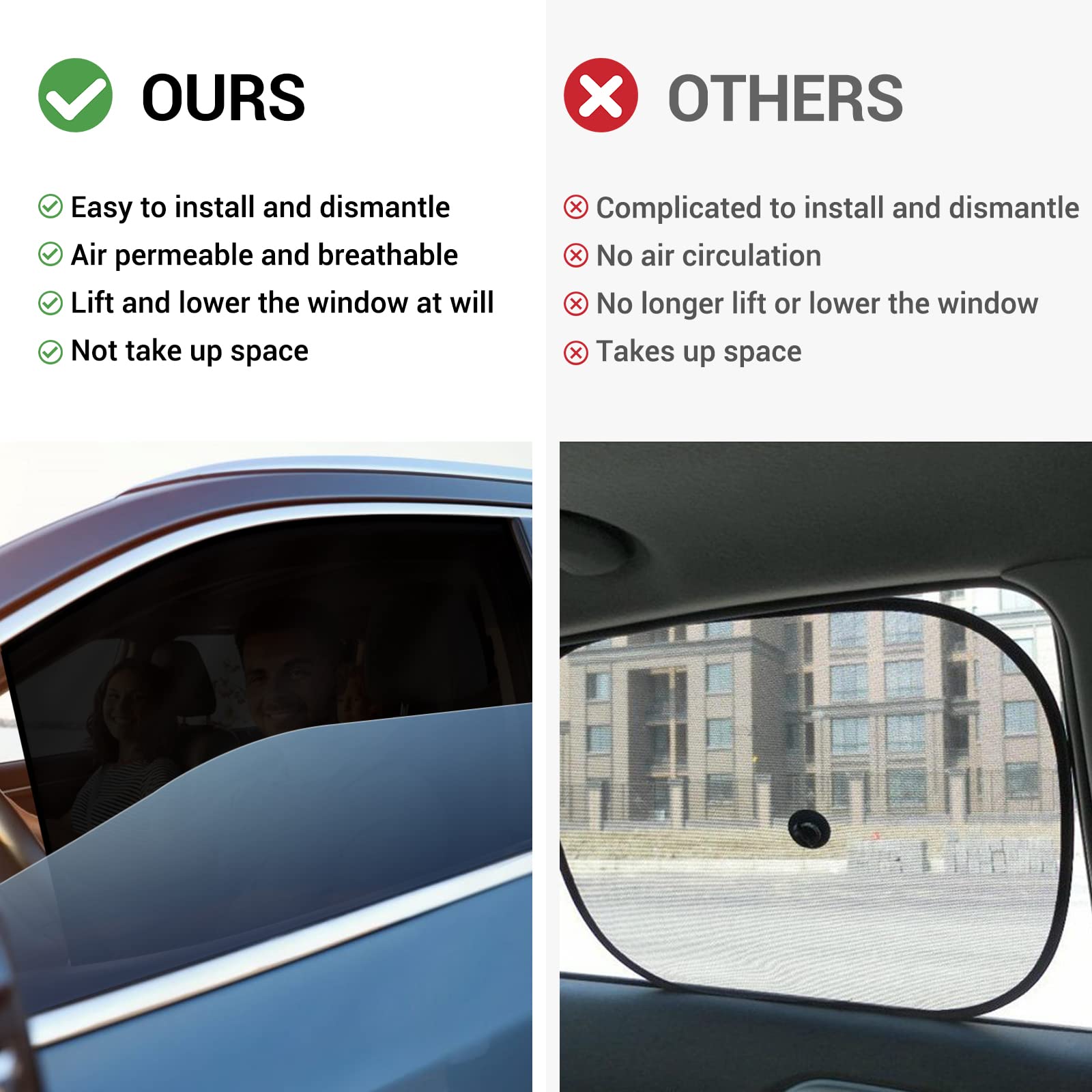 ZATOOTO Car Window Shades, 4 Pack Magnetic Car Side Window Sun Shade for Baby Breathable Mesh Privacy Car Curtains Protection from Heat and UV for Sleeping Camping Breastfeeding (Front & Rear)