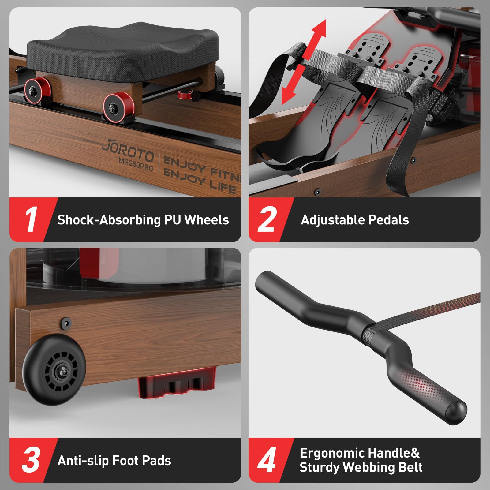 JOROTO Water Rowing Machines for Home, Foldable Rowing Machine with 400LBS Weight Capacity, Dedicated Monitor & Bluetooth APP, Large Water Tank & Comfortable Seat for Immersive Water Rower