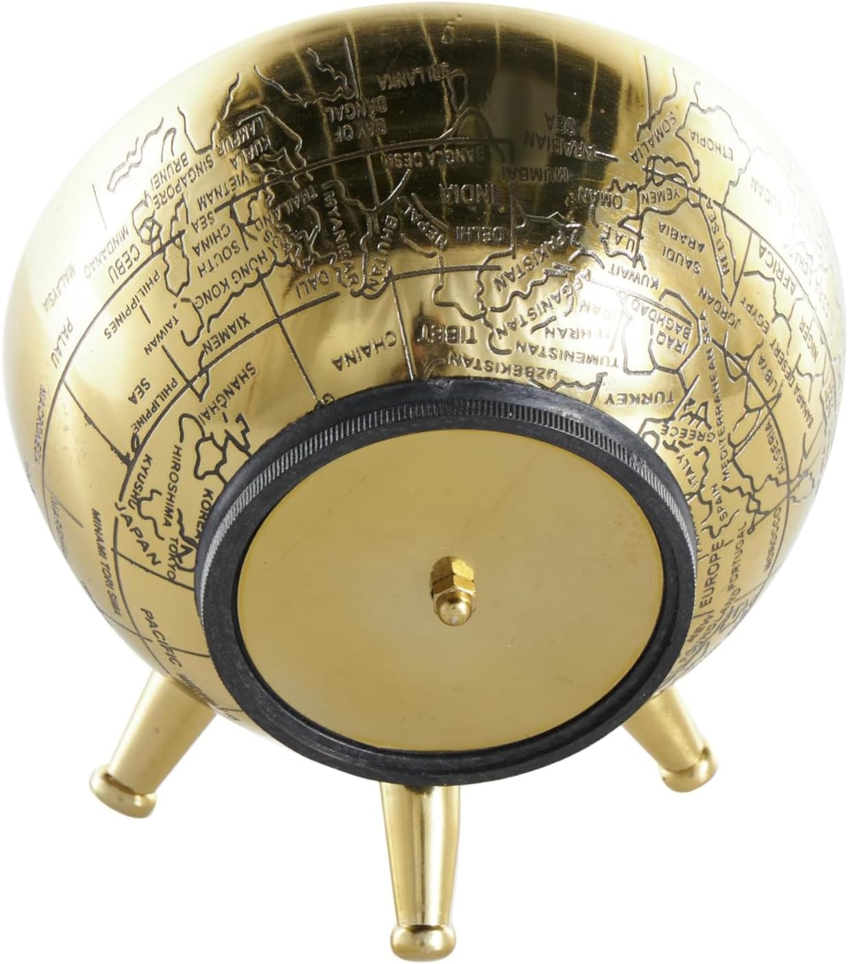 Deco 79 Stainless Steel Metal World Map Small Dome Clock with Black Clockface, 6" x 4" x 6", Gold