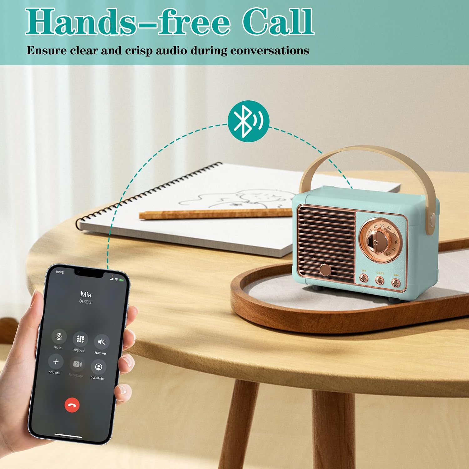 Retro Bluetooth Speaker, Vintage Decor, Wireless Portable Mini Bluetooth Speaker, Small Cute Old Fashion Style for Kitchen Desk Bedroom Home Office Party Outdoor Gift (Blue) image 3