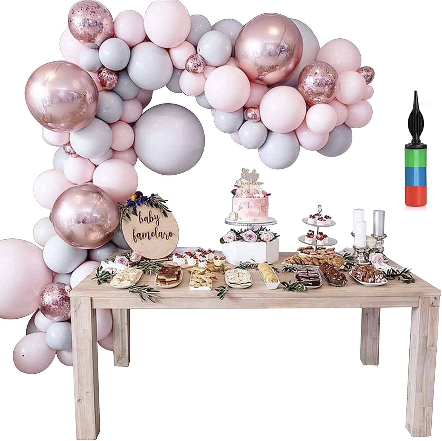 Pink Balloons,Pink Balloon Garland,171Pcs 5"10"12"18"24" Inch Pink And Gray Balloons, Pastel Pink Balloons, Pink Balloon Garland Kit For Wedding Baby Shower Birthday.