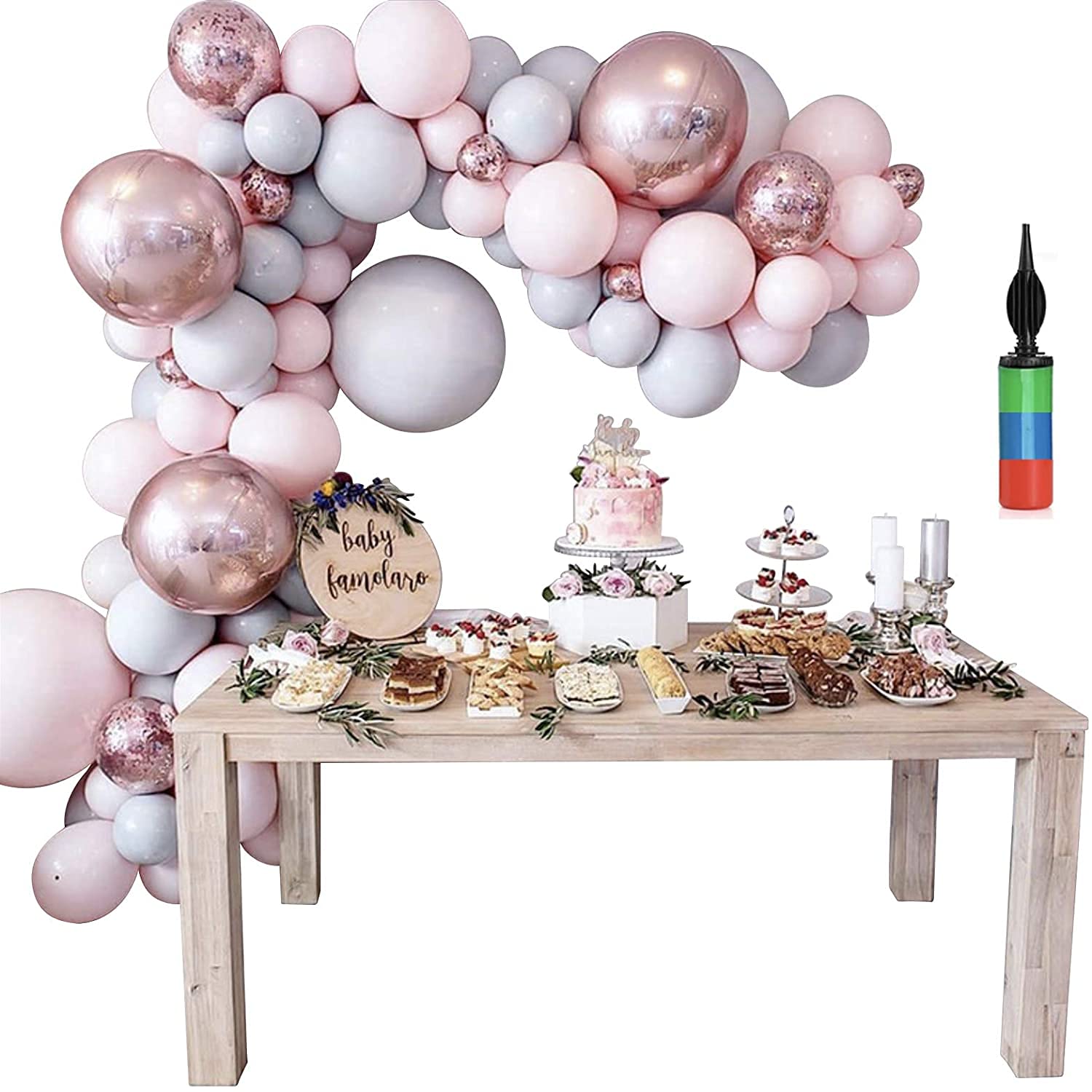 Pink Balloons,Pink Balloon Garland,171Pcs 5"10"12"18"24" Inch Pink And Gray Balloons, Pastel Pink Balloons, Pink Balloon Garland Kit For Wedding Baby Shower Birthday.