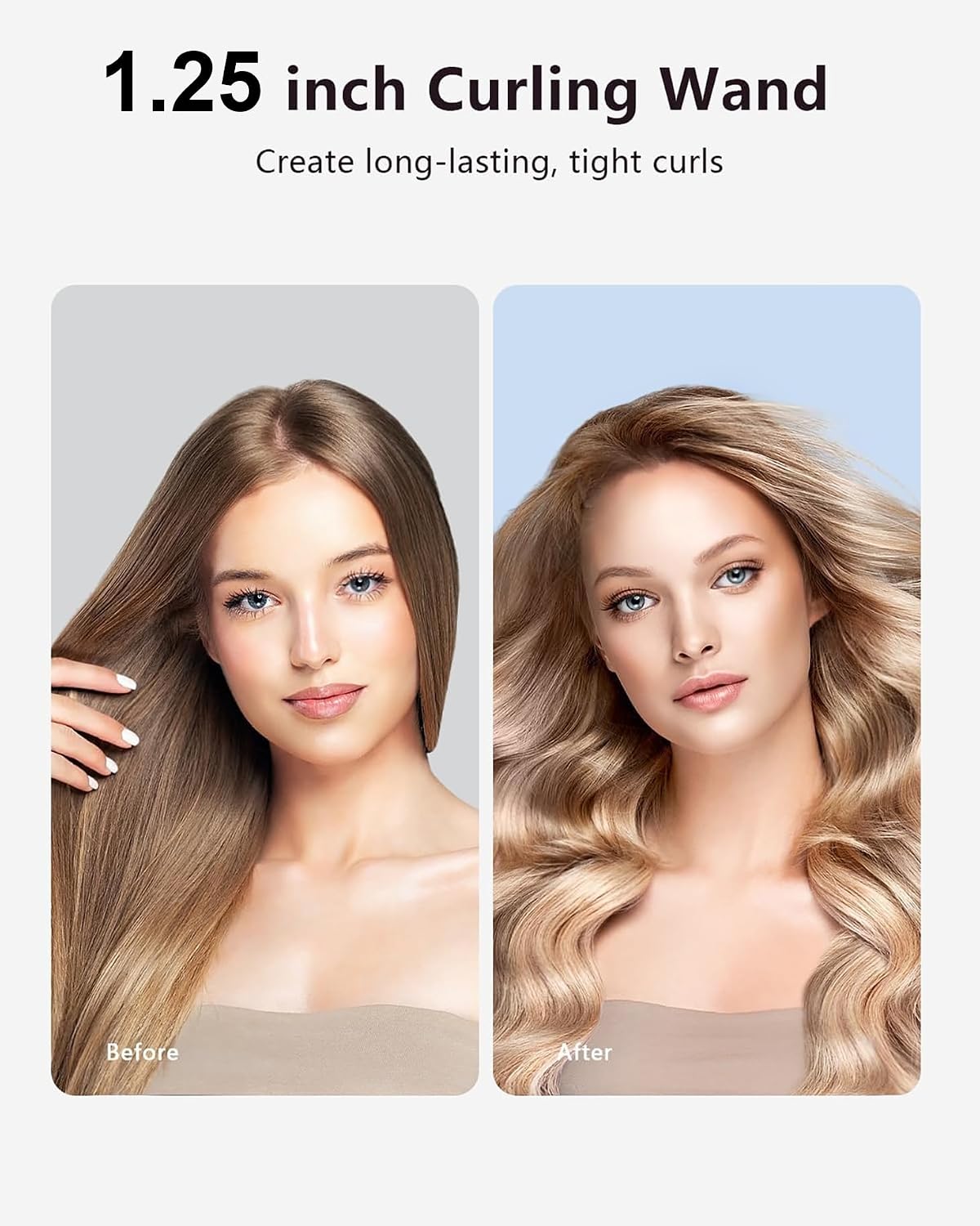Curling Iron,1.25 Inch Curling Wand with Clamp,Extra Long Barrel Creates Loose Curls, Hair Curler for Use on Long/Medium Hair, Dual Voltage for Traveling, Hair Style Tools, Rose Gold