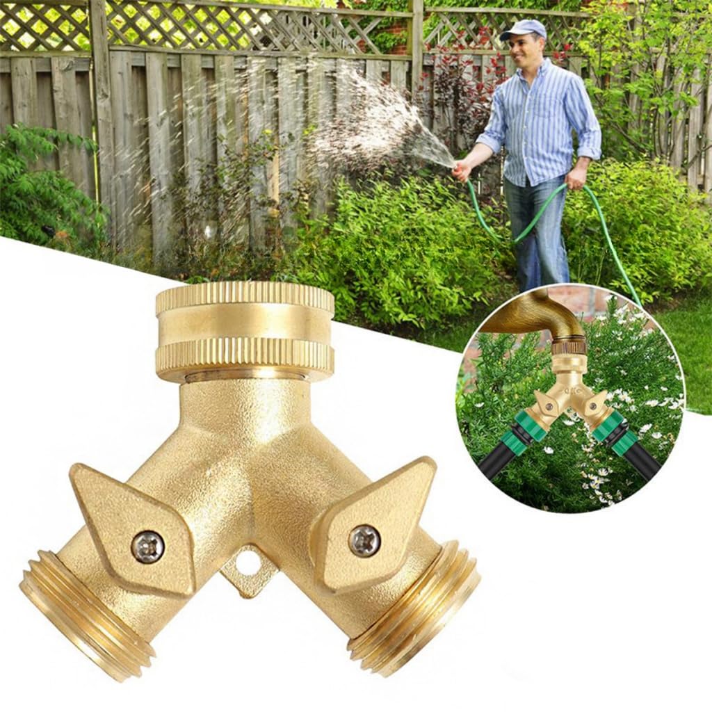 Brass 2 Way Y Valve Tap Connector - Garden Hose Splitter with 2Pcs 3/4" Tap Connector, Gold - Image 4