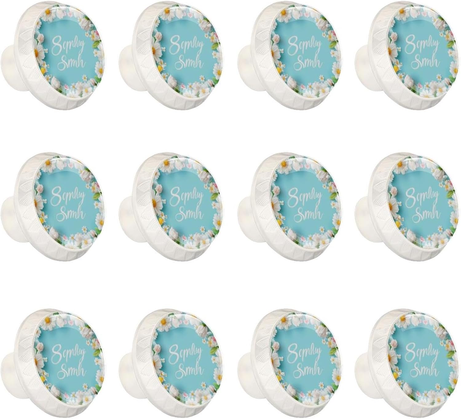 Black Round Welcome Spring (2) Cabinet Knobs, Decorative Printed Drawer Knobs with Long & Short Screws for Home Improvement