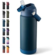 Fijinhom 18 oz Insulated Water Bottle with Straw Lid, Stainless Steel Water Bottles, Double Wall Vacuum, Portable Handle & Non-slip Bottom, BPA Free Leak Proof Metal Bottles, Keep Cold 24H, Dark Blue