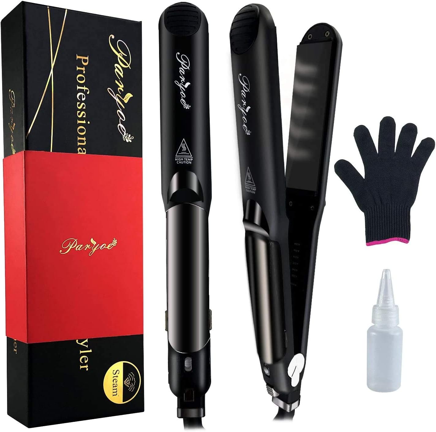 Steam Hair Straightener Flat Iron Professional Steam Styler Hair Iron for Straightening Curling Hair Vapor Moisturizing Care, Adjustable Temperature & Auto-Off 12.01 x 1.77 x 1.57 Inch
