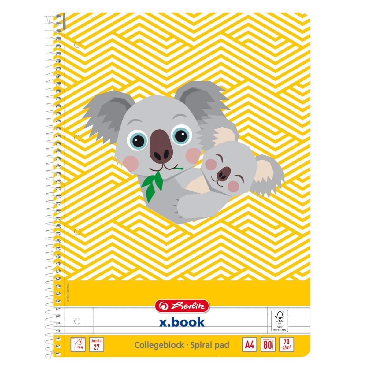 Herlitz Collegeblock Cute Animals Koala DIN A4 liniert – 80 Blatt, FSC Mix