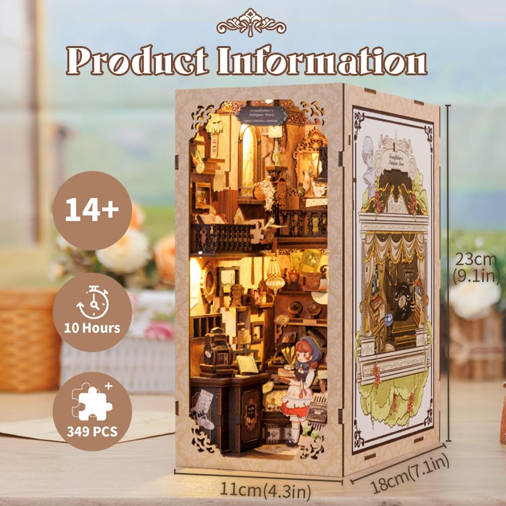 Fsolis DIY Book Nook,Kit per Libri Fai da te,Book Nook in Legno con Led,Puzzle in legno 3D,Costruire il Libro,il Montaggio e l'incollo dei Pezzi,Semplice da Montare,Regalo per Ragazzi e Ragazze