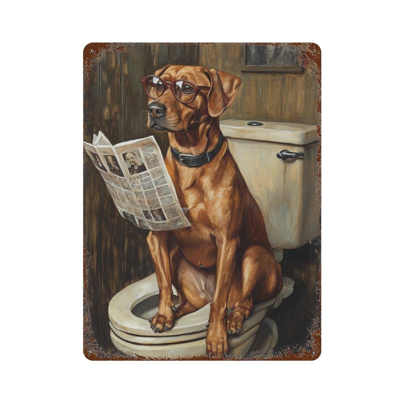 Dog Reading Newspaper on Toilet-51 15.7"x11.8" Vintage Metal Tin Sign, Retro Wall Decor for Office, Studio And Wall Decor
