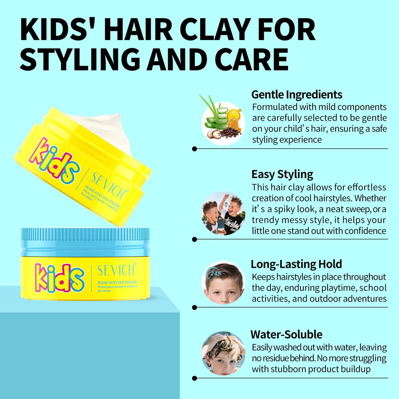 Gowwim Kids' Hair Styling Pomade, Mild and Easy to Create Cool Hairstyles, Wash with Water Without Leaving Residue - Image 2