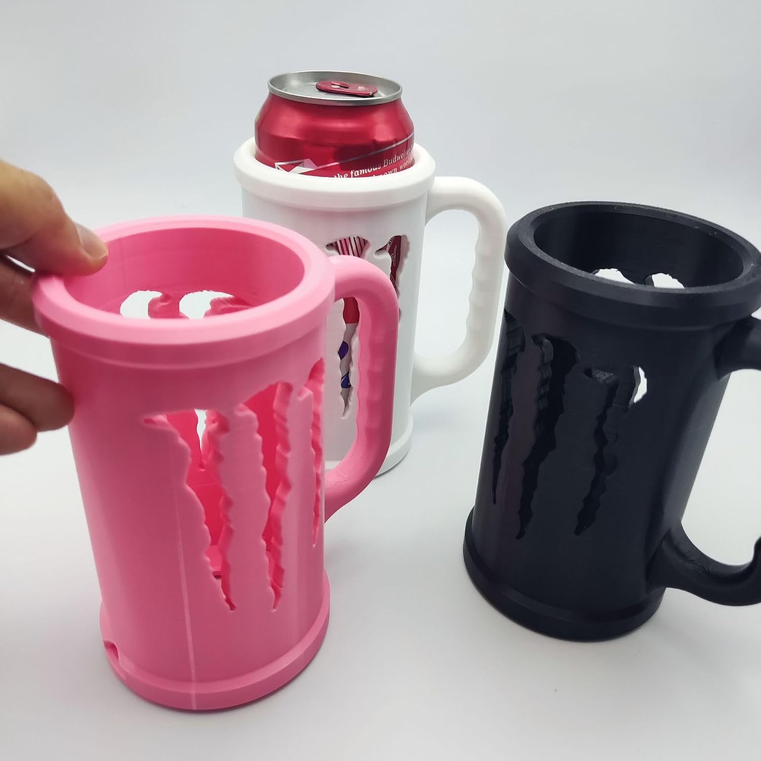 3D Printed Easy Tumbler Cup Holder with Handle for Energy Beers and Beer Jars, World Cup Beer Celebrations, Assorted Colors (White)
