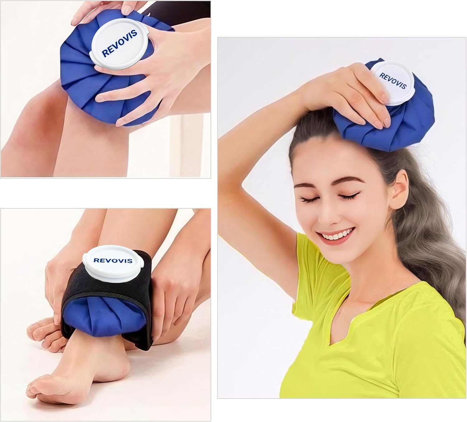 Ice Cold Pack Reusable Ice Bags Hot Water Bag for Injuries, Hot & Cold Therapy and Pain Relief with Elastic Breathable Support Wrap, 4-Pack, 3 Sizes (6"/9"/11") For Hot Therapy is 60℃ (4 IN 1)