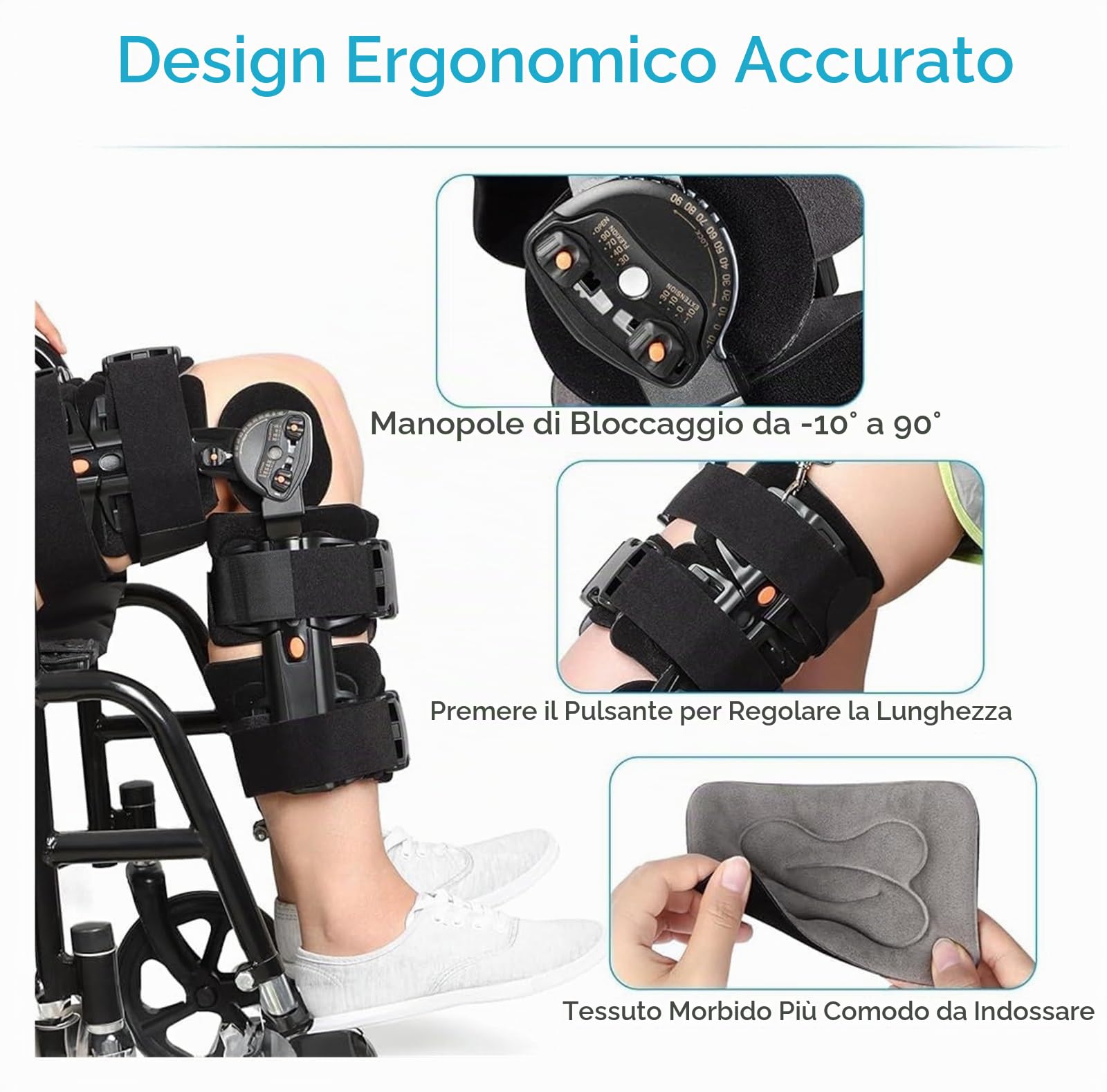 Ginocchiera Ortopedica Articolata con Blocco Angolazione Regolabile (-10°-120°) - Tutore Ginocchio per Lesioni LCA/LCP/Menisco, Artrosi e Post-Operatorio - Stabilizzatore Sportivo Unisex