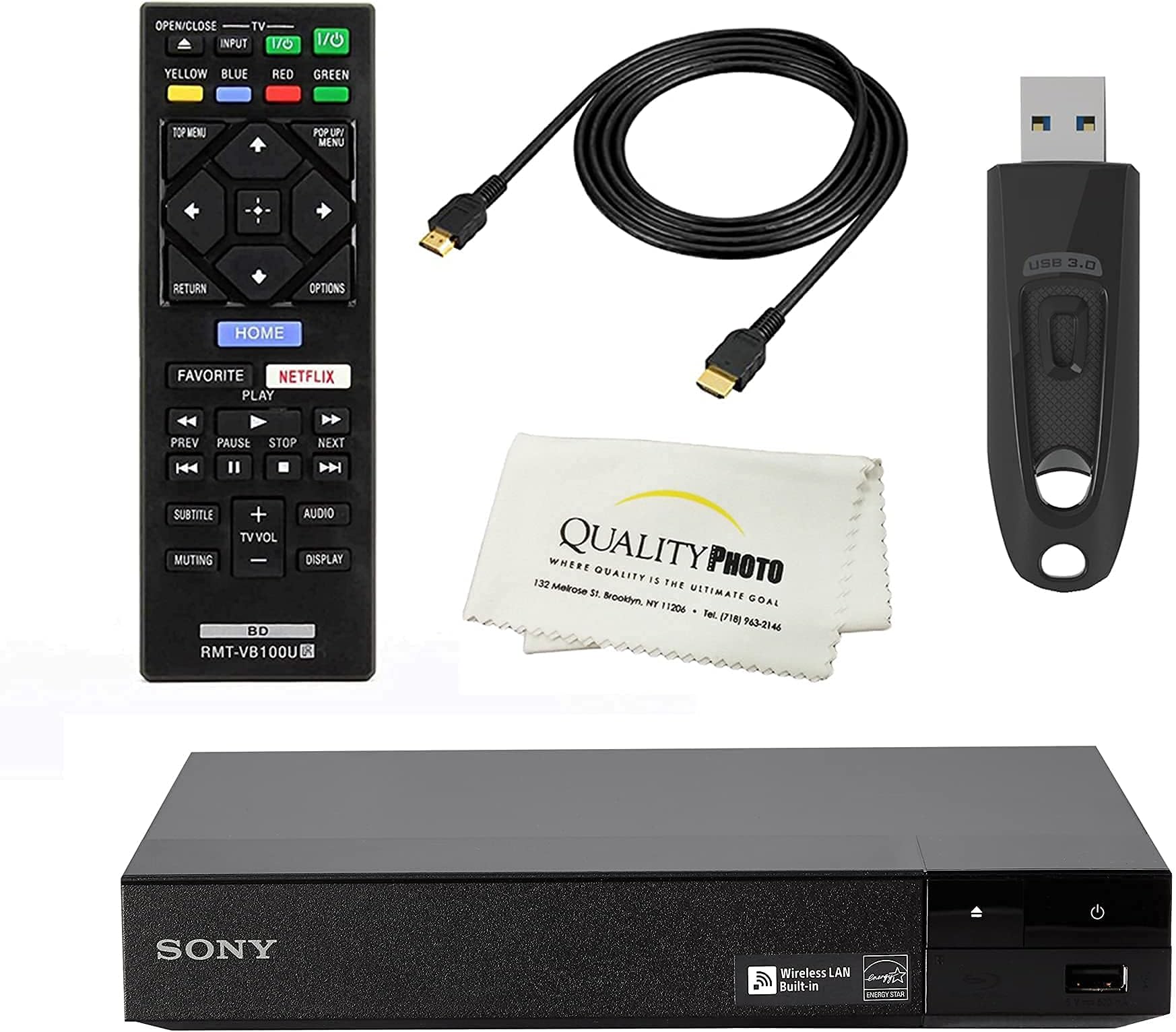 BDP-BX370 Blu-ray Disc Player with Built-in Wi-Fi and HDMI Cable with Ultra USB Flash Drive 64GB
