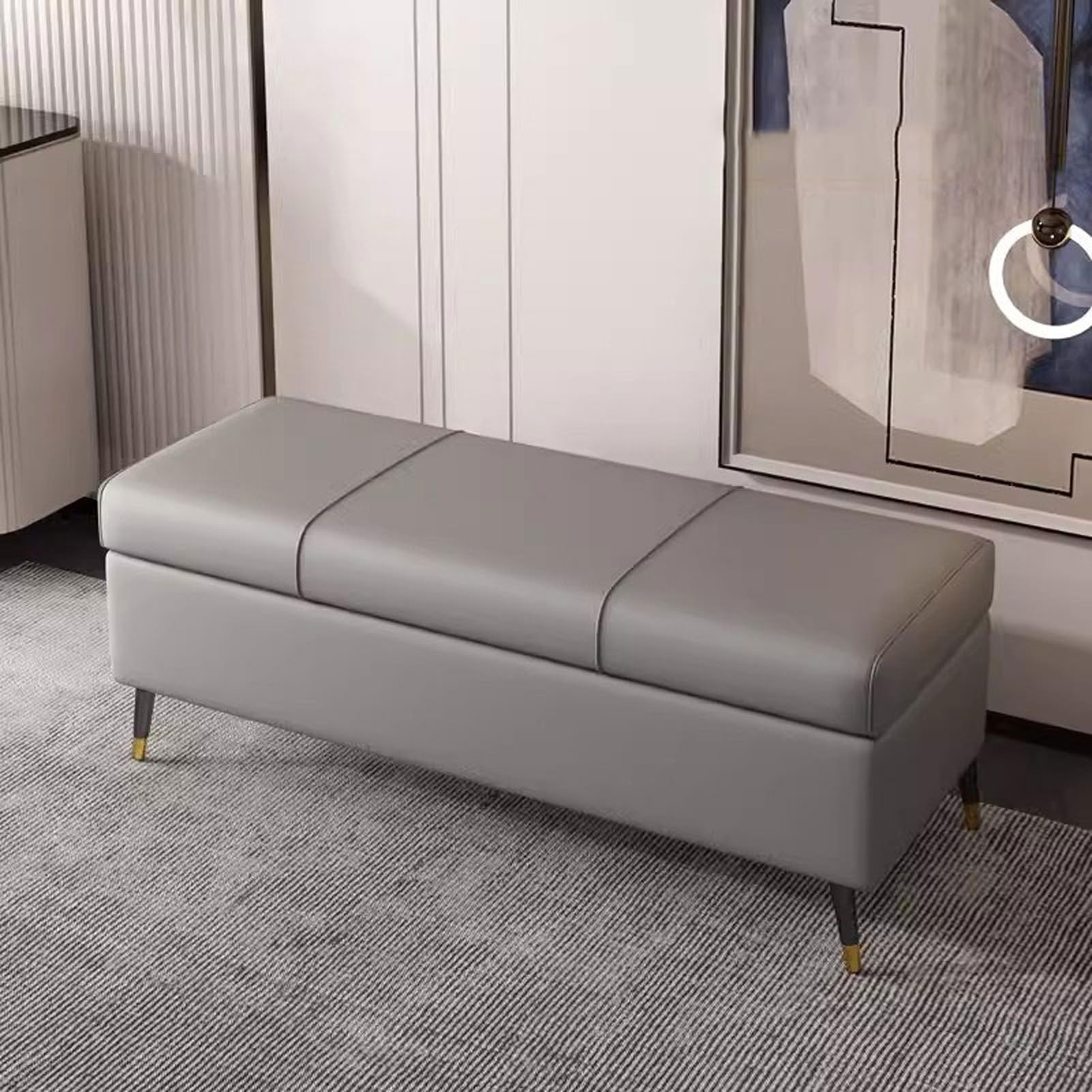 Banc ottoman de rangement en cuir pour désencombrer l'entrée et ranger les chaussures