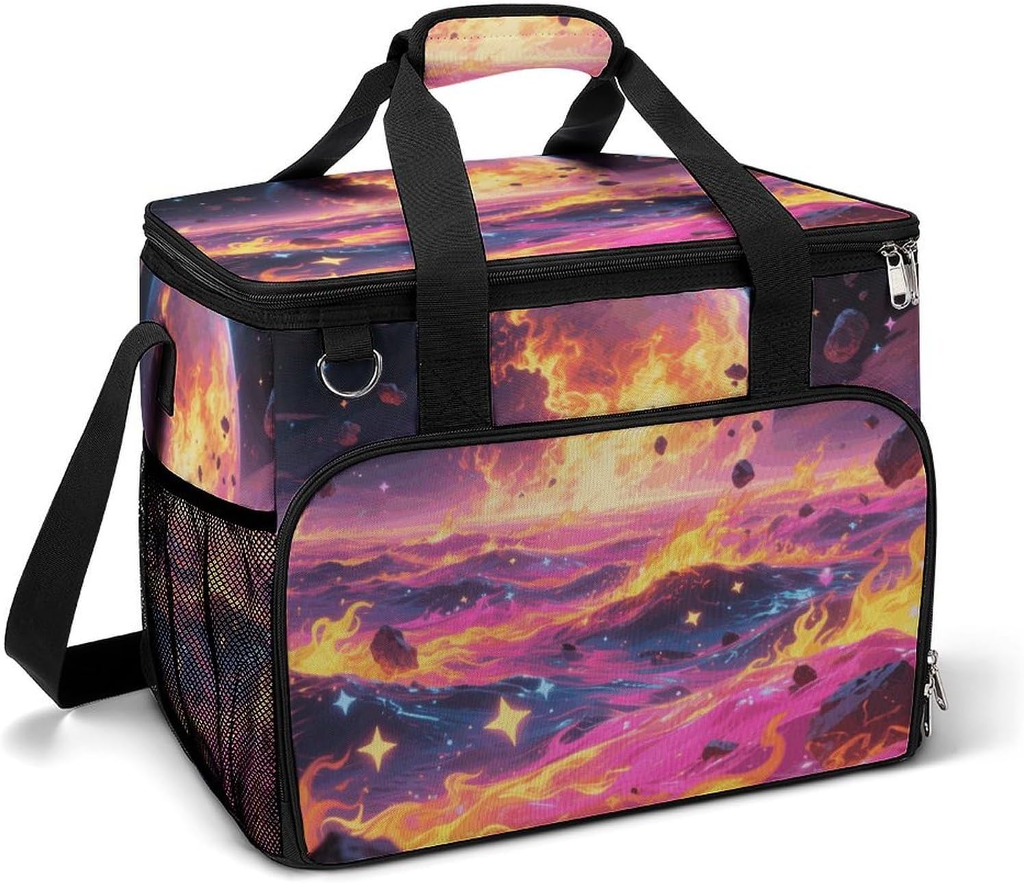 Insulated Picnic Backpack Tote Bag, Large Capacity 30L Cool Fire Cooler Bag Leakproof Beach Bags Portable Lunch Box Waterproof Picnic Basket for Beach Camping BBQ