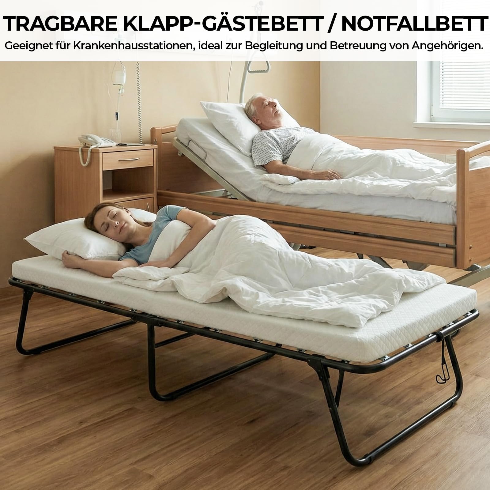 MAMIZO Klappbett Gästebett 80x190cm,Einzelbett Klappbar,Tragbares Reisebett | mit 7cm Memory-Schaum Matratze, Gästebett Klappbar für Erwachsene, Ohne Aufbau, für Gästezimmer, Büro, Pflegeheim, Schule