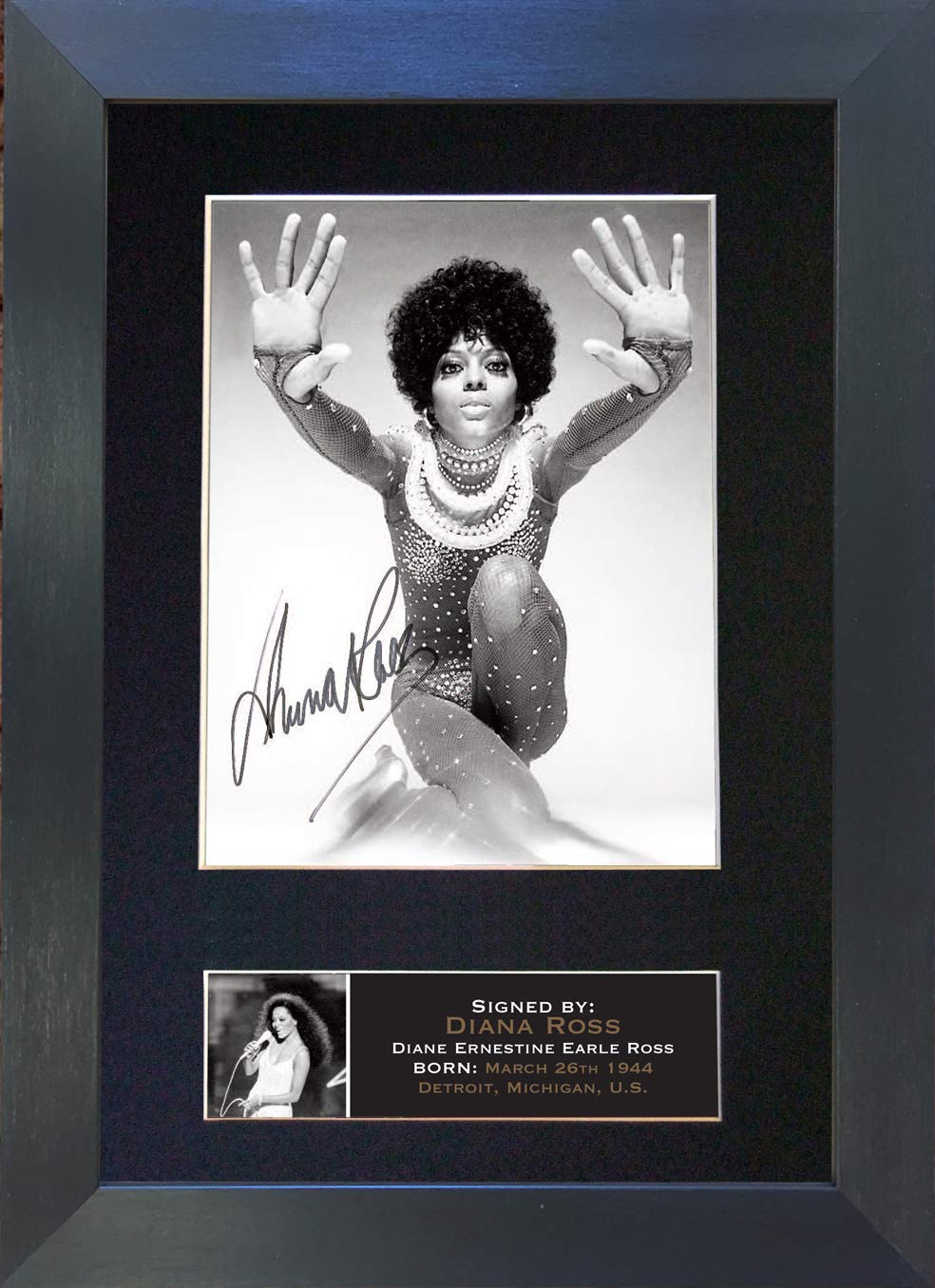 The Autograph Collector Gold,Black Diana Ross Signed Autograph Mounted Photo Reproduction Print A4 Very Rare (297 X 210Mm) #665 (Black Frame)