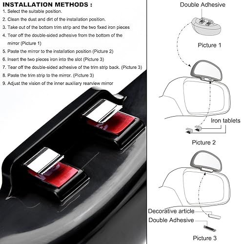 Miniatura 14 de Espejos retrovisores universales con ángulo amplio ajustable de 360 grados Yasoko, para puntos ciegos, Negro