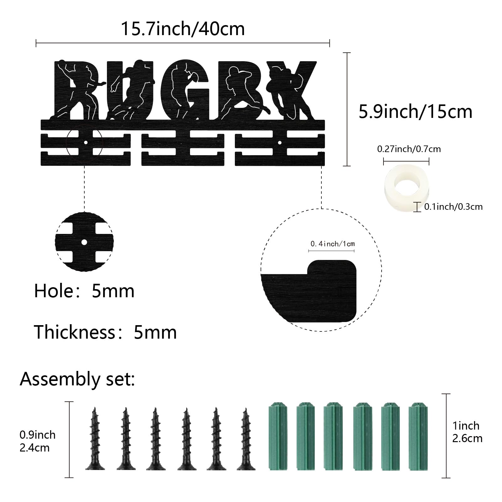 CREATCABIN Rugby Medal Holder Sports Medal Hanger Display Ribbons Organizer Black Wood Hanging Athlete Awards Wall Mount Decor over 30+ Medals for Competition Race Medalist Birthday Gift 15.7x5.9 Inch