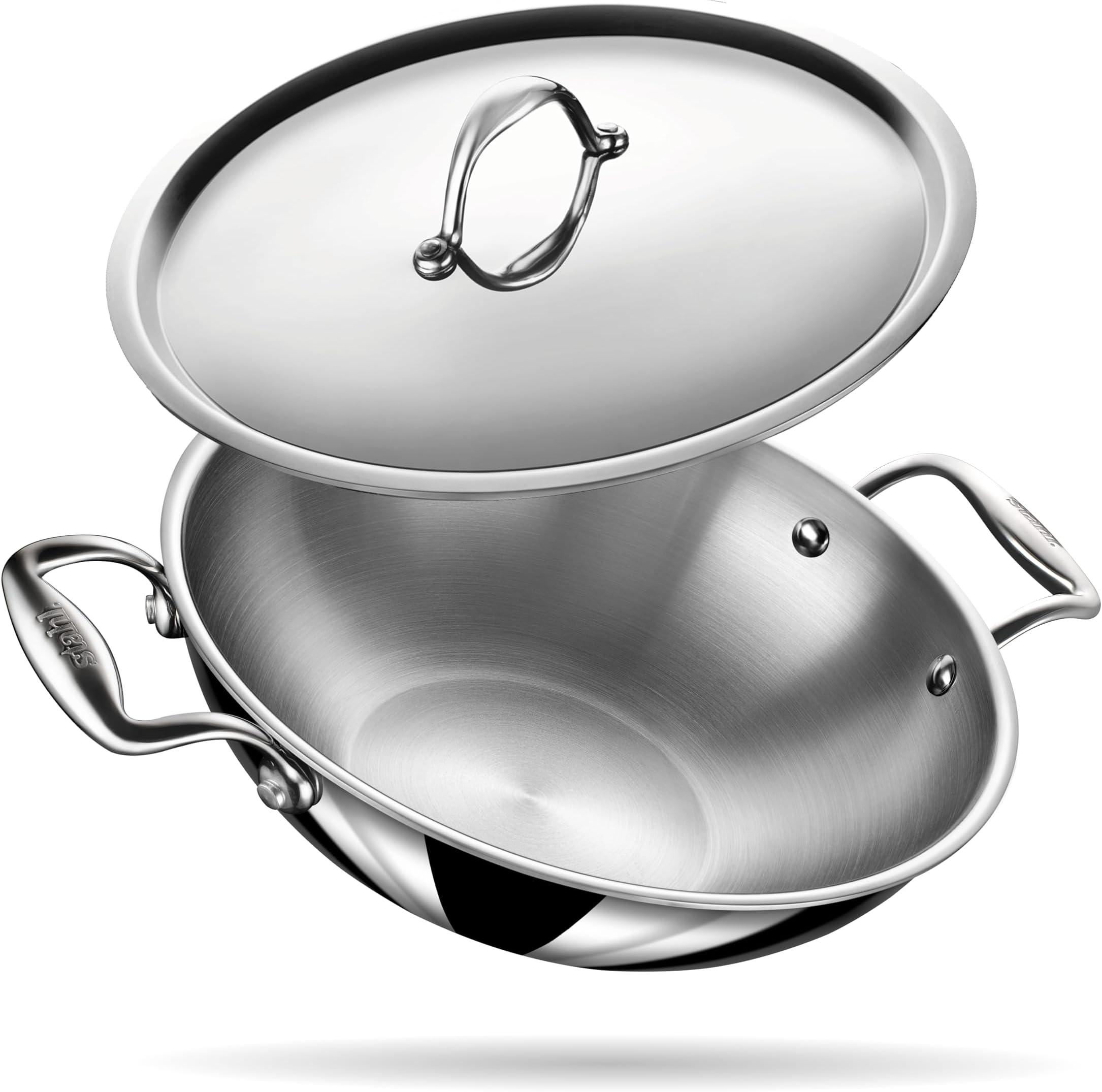 Stahl Artisan Triply 2.4 L, 24 cm Stainless Steel Kadhai with Lid,Kadai for Cooking, Stainless Steel Cookware Triply Kadai, Induction & Gas Stove Compatible