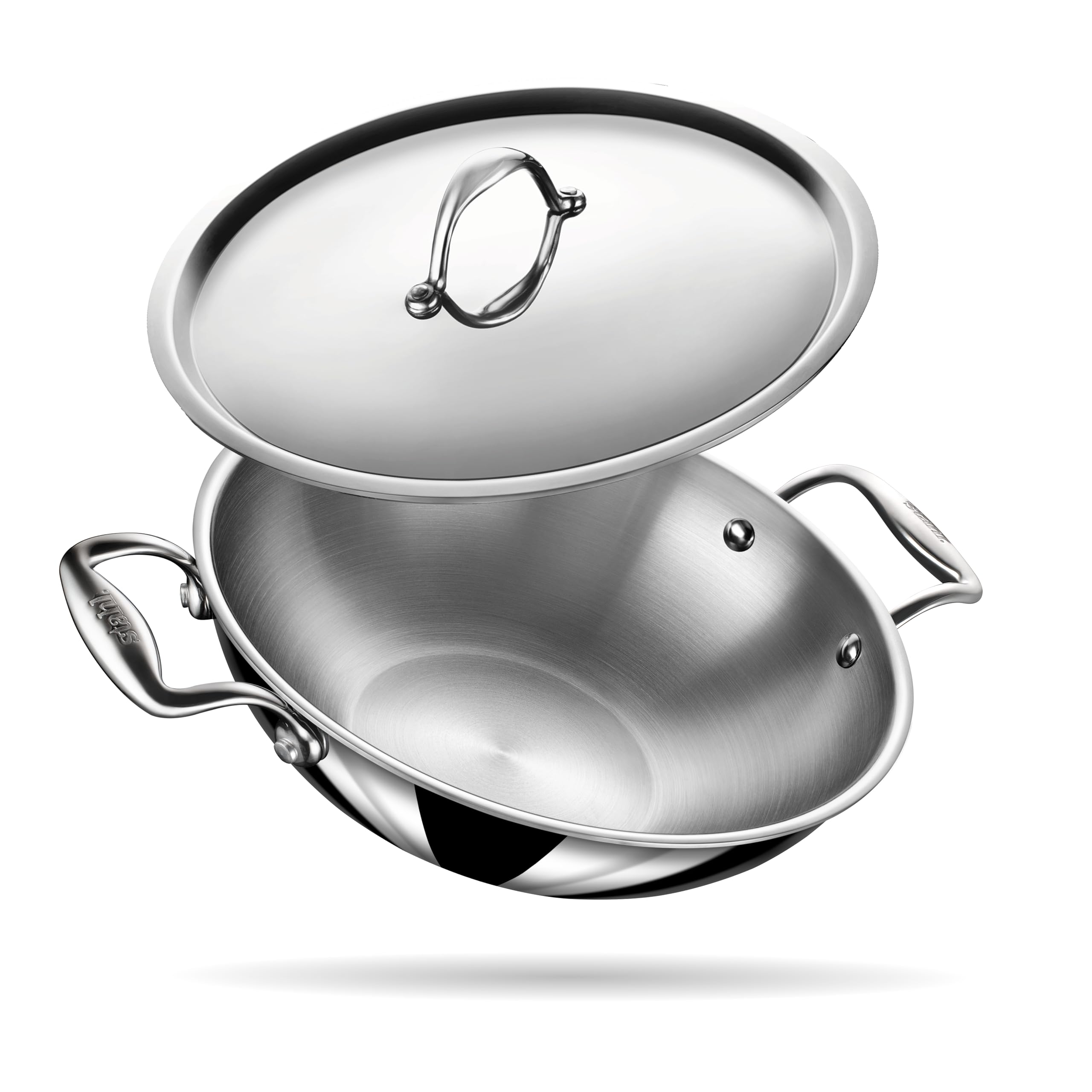 Stahl Artisan Triply Stainless Steel Kadhai with Lid,Kadai for Cooking, Stainless Steel Cookware Triply Kadai, Induction & Gas Stove Compatible, 3.3 L, 26 cm