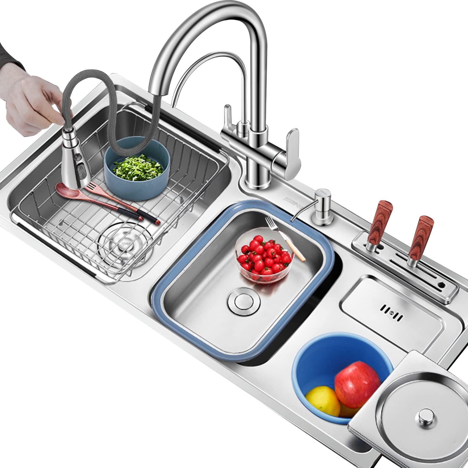 Sddpulse Silver Kitchen Sink With Faucet Multifunction Kitchen Yard Office Bar 92X45cm