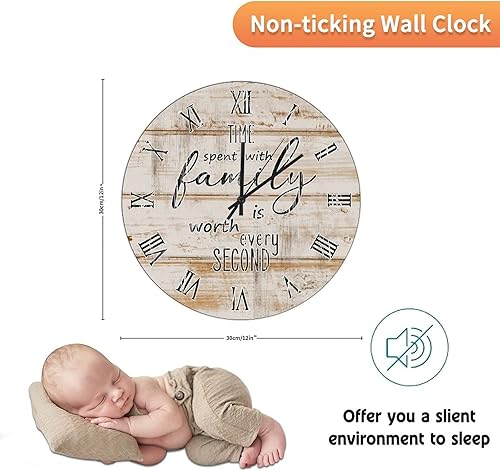 Miniatura 68 de UFunhome Reloj de pared de madera con cita familiar, el tiempo que pasa con la familia vale la pena cada segundo, reloj colgante redondo, funciona