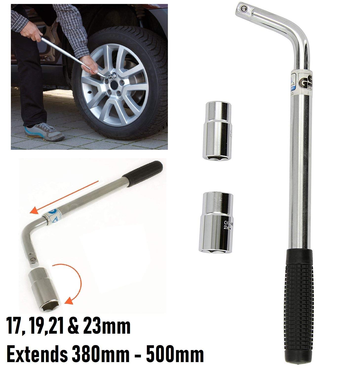 Extendable Wheel Brace Wrench Telescopic Car Van Socket Tyre Nut 17 19