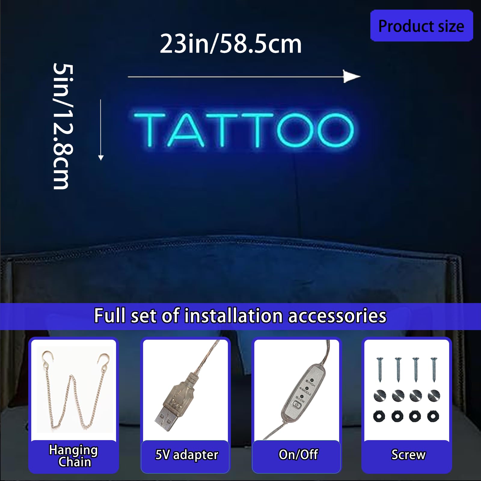 ネオンサイン　TATTOO 美品　大きめサイズ　本物ネオン管　設置パーツ付き ネオンサイン TATTOO 美品 大きめサイズ 本物ネオン管 設置