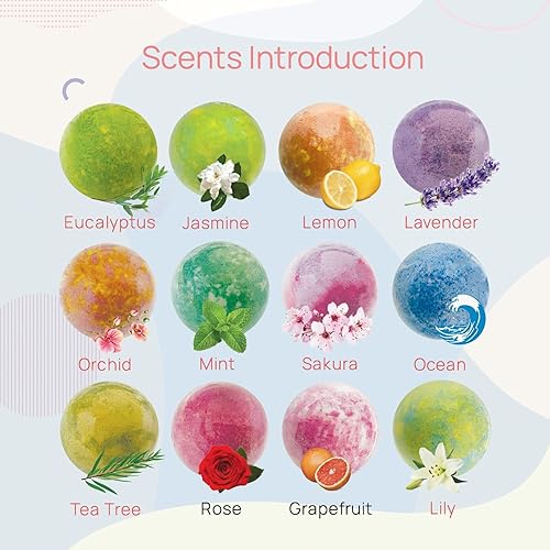 Miniatura 2 de Bombas de ducha, 12 tipos de fragancias de aromaterapia, bomba de baño de ducha con aceites esenciales vegetales y flor seca, 12 unidades grandes