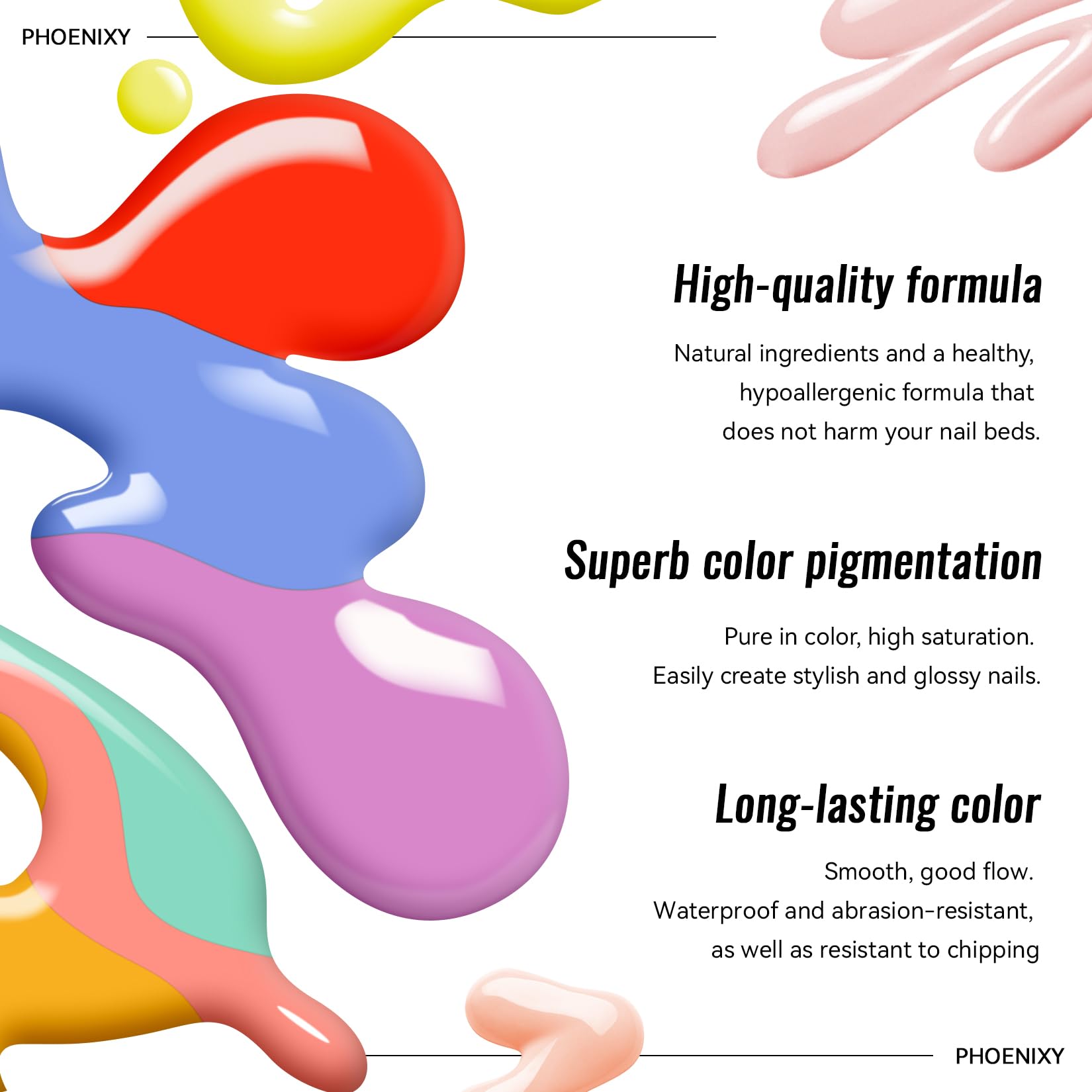 Phoenixy 50Pz Smalto Semipermanente Unghie 42 Colori Smalti Semipermanenti per Unghie Professionali Smalto Gel per Unghie U V/LED con Base e Top Coat