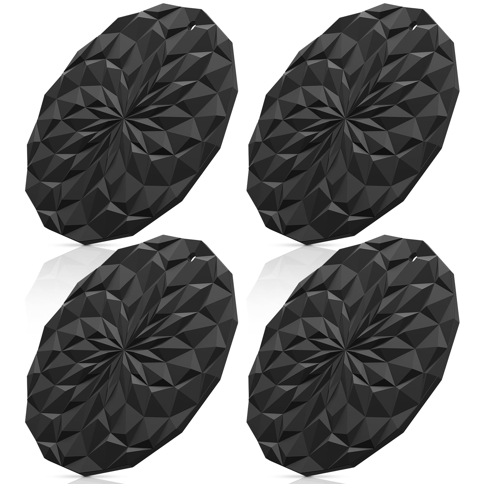 STLIAN Silicone Trivet Mats - 4 Pack Pot Holders - 18.8cm Thickened Hot Pads for Hot pots, Pans and Dishes, Heat Resistant Silicone Trivet for Table and Counter Top Black