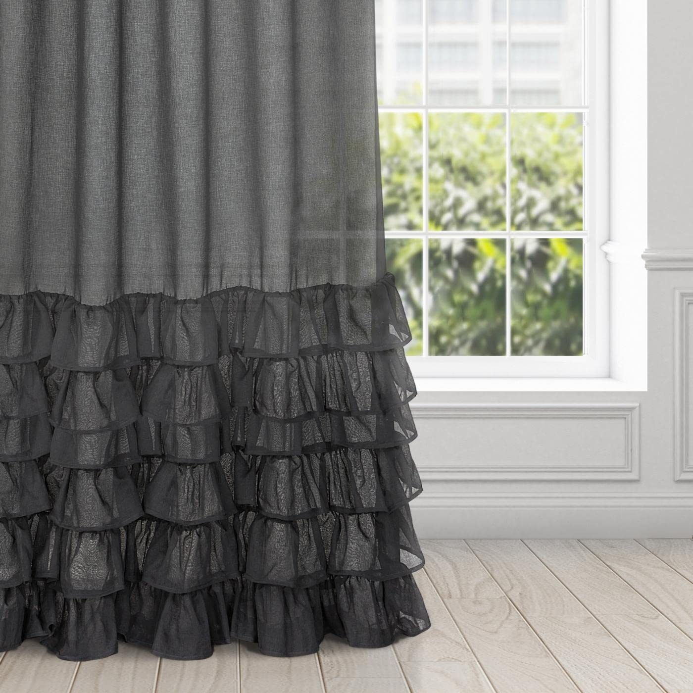 Eurofirany Dolly Rideau Gothique, Rideau Voilage Ruban à Volants, Rideau Transparent avec Galon Fronceur - 1 unité, Rideau de Fenêtre, pour Chambre à Coucher, Salon, 140x250 cm, Noir