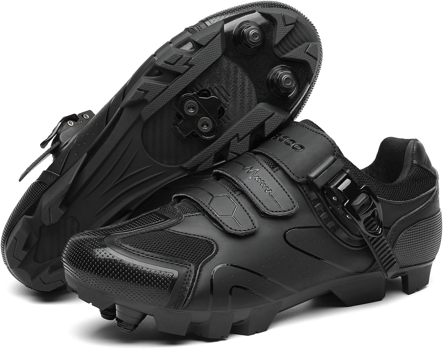 KESCOO Mens Mountain Bike Shoes with 2-Bolts SPD Cleats Included, Cycling Shoes with Quick Ratchet Buckle Indoor Outdoor Riding Biking Black 48