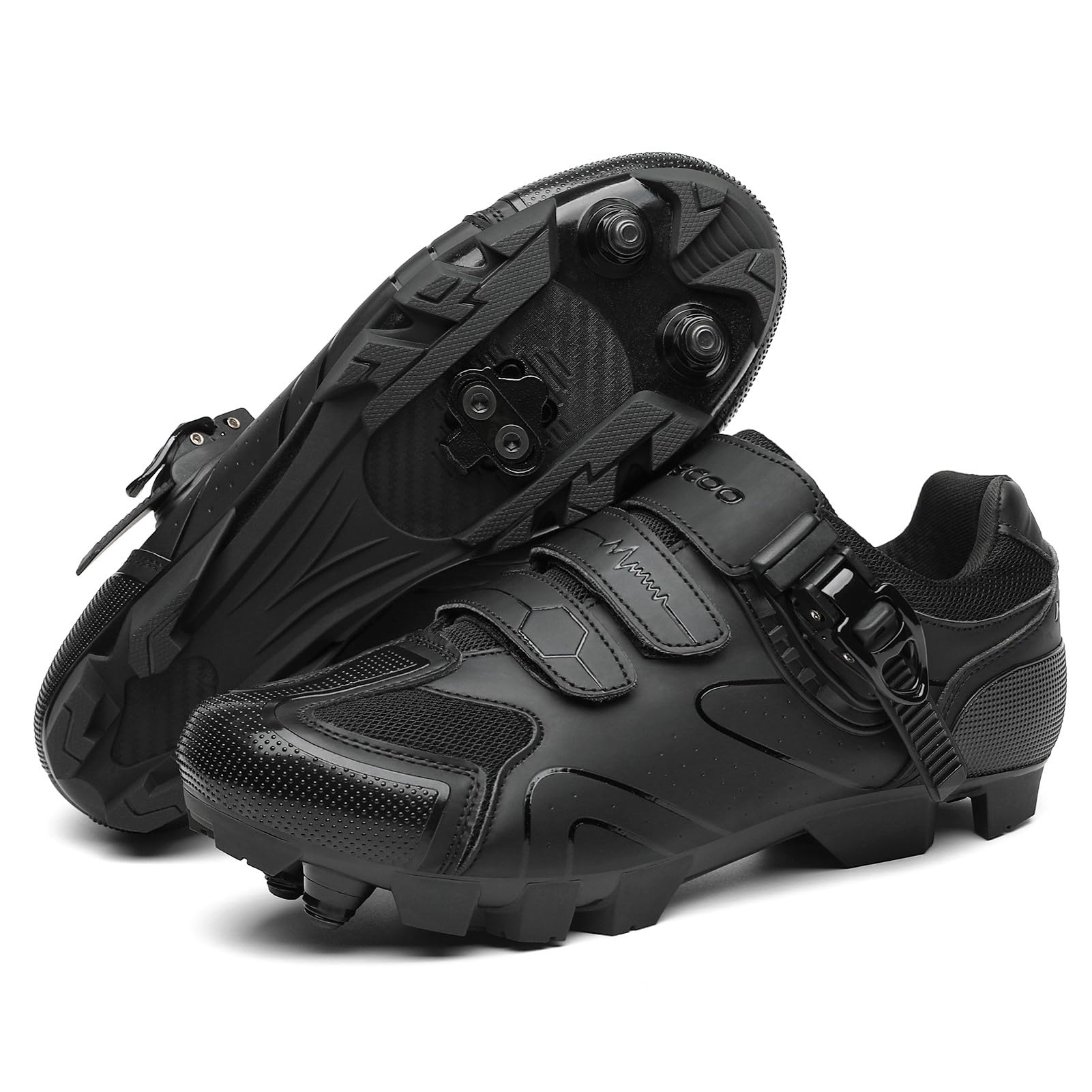 KESCOO Mens Mountain Bike Shoes with 2-Bolts SPD Cleats Included, Cycling Shoes with Quick Ratchet Buckle Indoor Outdoor Riding Biking Black 48