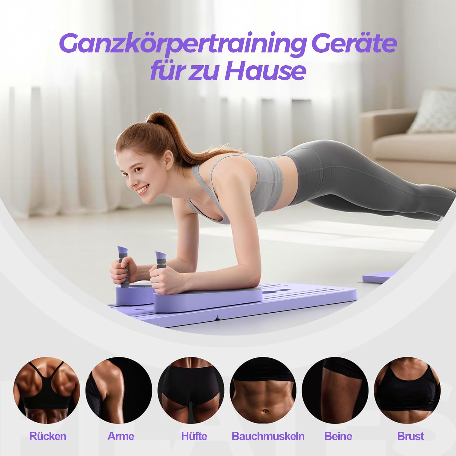 Pilates Board Für Zuhause(inkl. 5er-Set Widerstandsbänder) Faltbares Multifunktionales Reformer Board, Extra Stabile Konstruktion Mit Automatischem Rückprall, für Kern- und Bauchmuskeltraining