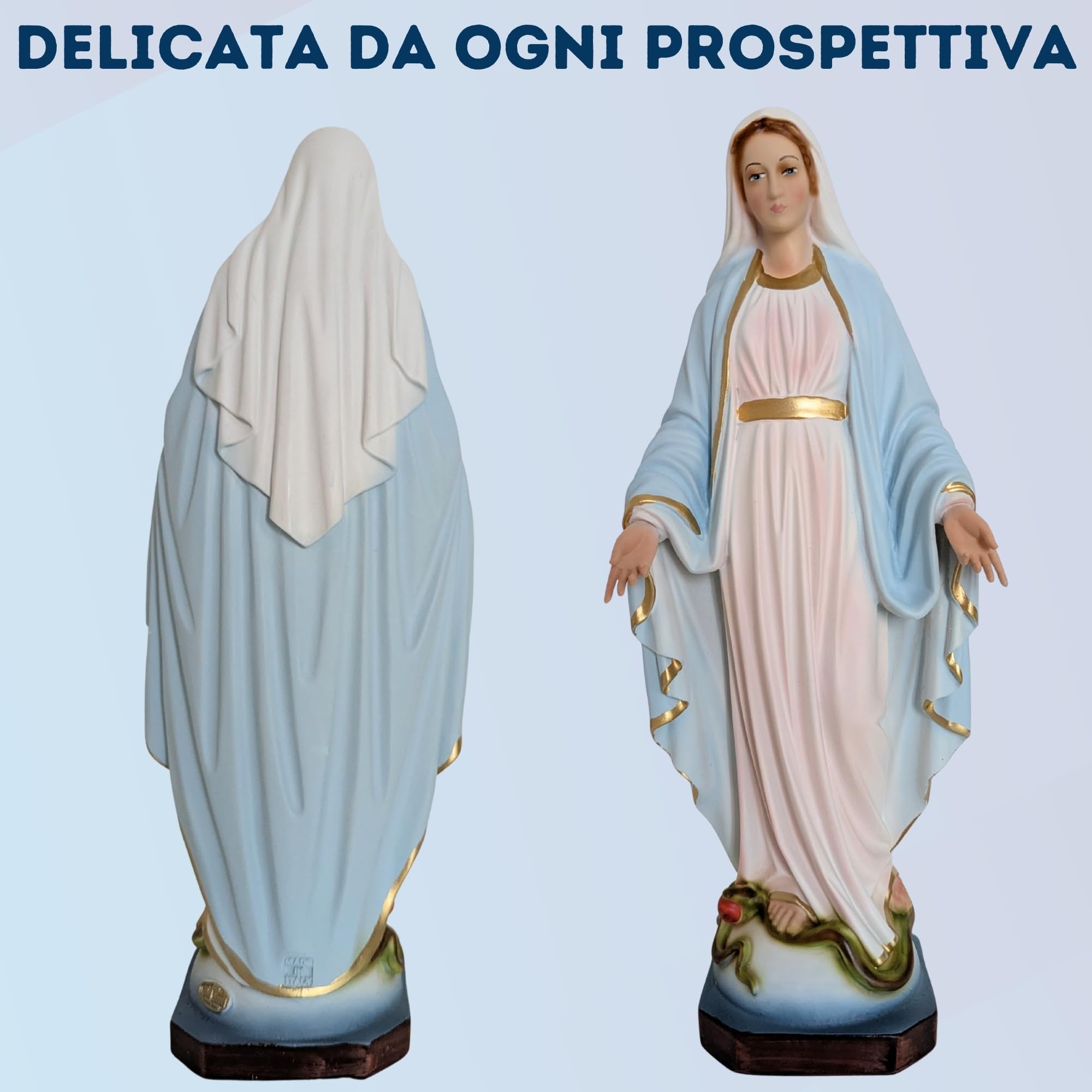 OVUNQUE PROTEGGIMI Statua Madonna Miracolosa o Immacolata 30 cm in Resina, per Interni ed Esterni, Statuetta della Madonnina Realizzata e Dipinta in Italia