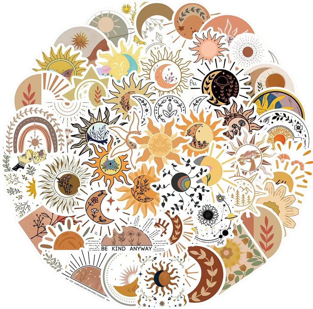 Sun Stickers |50Pcs Sun and Flowers Waterproof Vinyl Decals for Water Bottles Laptop Luggage Cup Computer Mobile Phone Skateboard Décor - Image 2