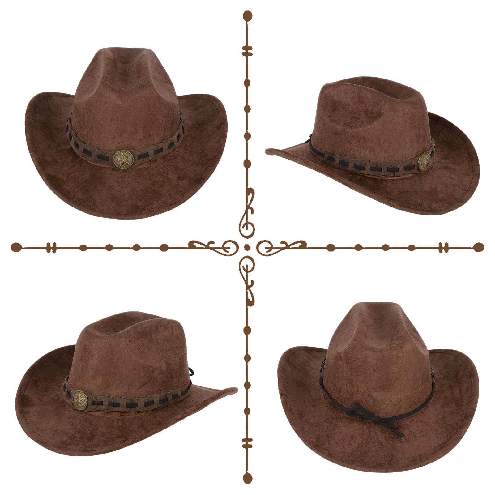 Sombrero de vaquero de ala ancha para hombres y mujeres, de gamuza sintética, estilo vaquero, elegante, ajustable, sombrero de vaquero para exteriores