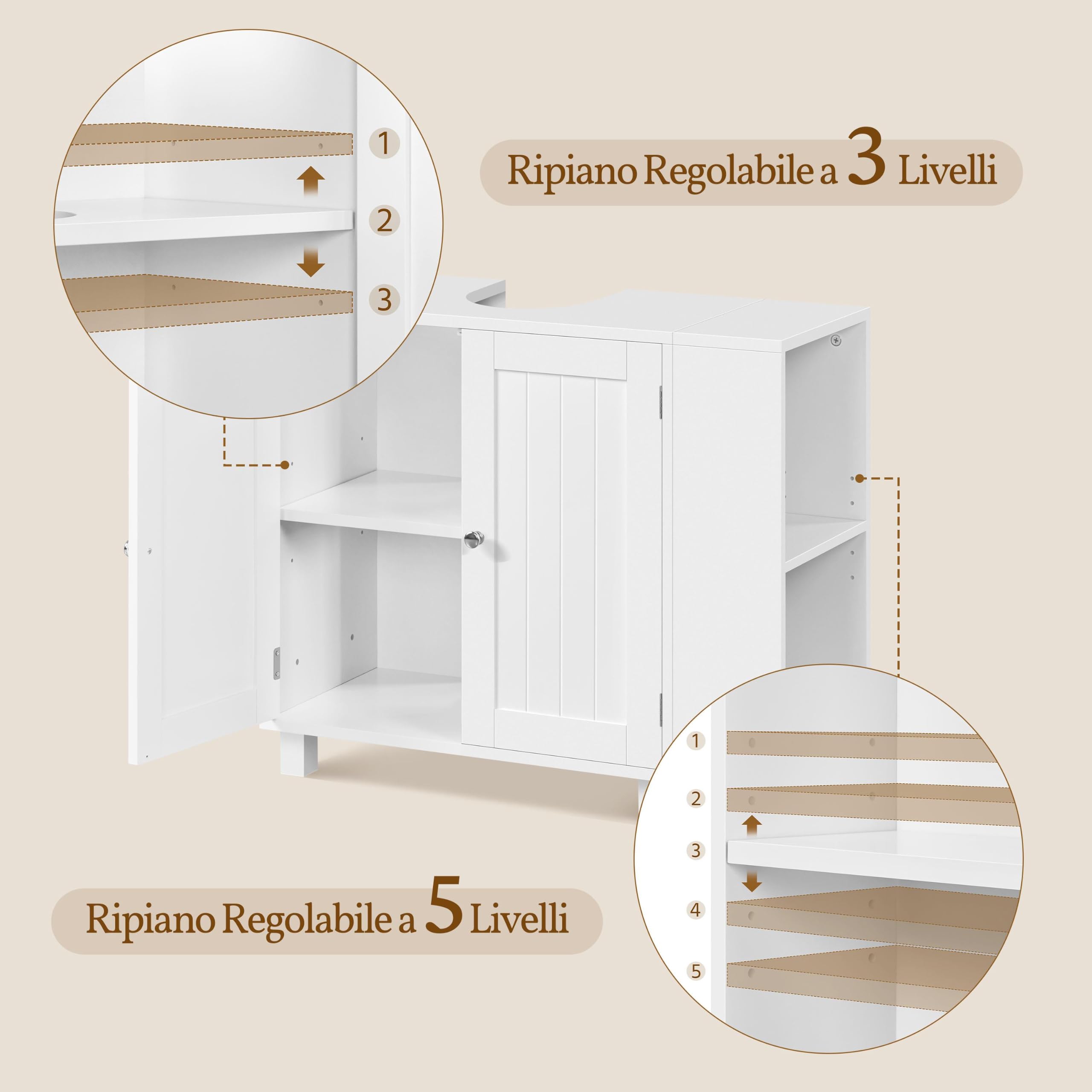 Yaheetech Mueble Bajo Lavabo, Armario de Baño, Apto para Lavabos con Pedestal, con Armario de Dos Puertas Estantes Ajustables Armario de Baño con Almacenamiento Lateral Abierto Ganchos, Blanco