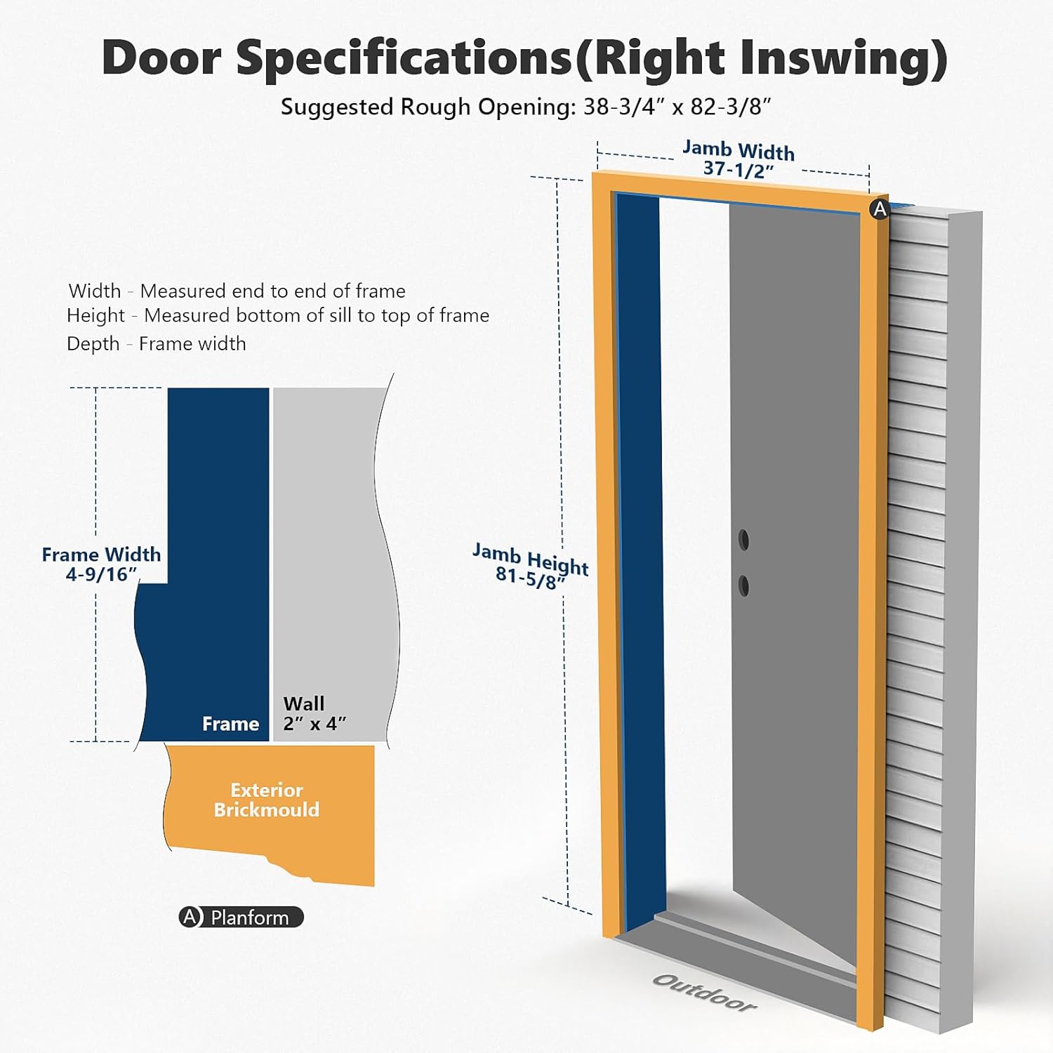36 x 80 Fiberglass Entry Door with Brickmould, Vinyl Frame,6 Lite 3/4 View Clear Low-E Glass-Right Hand Inswing-White Smooth Prime Knock-Down Door