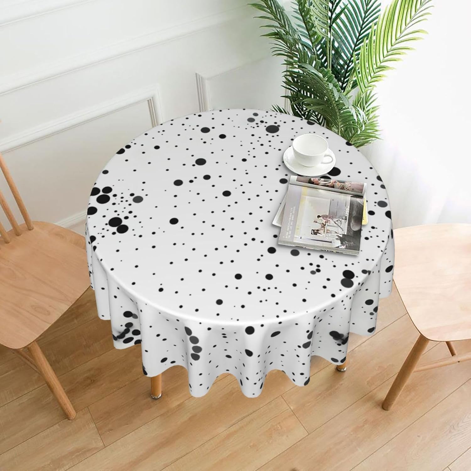 Black and White Dot Print Wrinkle Free Dining Table Cover for Birthday Party Farmhouse Tablecloths Up to 60 x 60 Inches