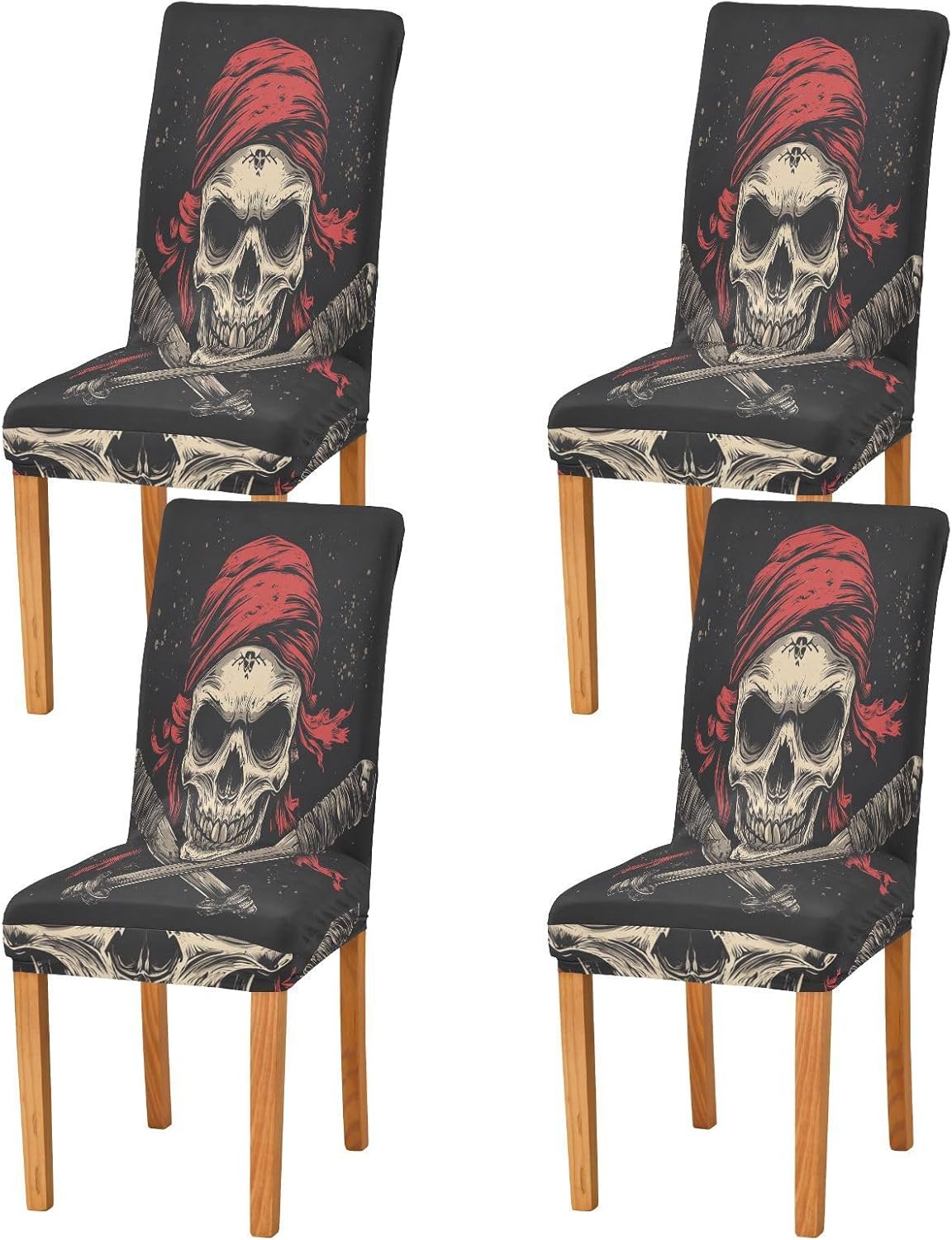 ALAZA Chair Covers for Dining Room, Pirate Skull Crossed Old Pirate Swords Stretch Chair Cover Sets Chair Protector Removable Washable for Ktichen Restaurant Hotel